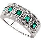   Princess Cut Emeralds & 60 Diamonds in 14K White Gold Band Ring