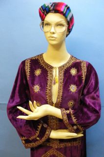 Vtg Antique Pakistan PAKISTANI H Embroidered Velvet Traditional Dress 