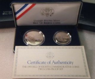1993 US Mint~~BILL of RIGHTS~~2 COIN SET~~ SILVER DOLLAR PROOF 