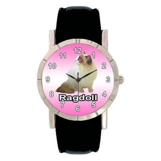 Ragdoll Kitten Cat Mens Ladies Genuine Leather Band Quartz Wrist Watch 