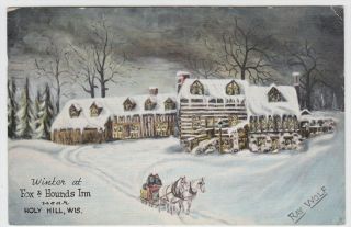Holy Hill Wisconsin Fox & Hounds Inn 1953 Ray Wolf Linen Postcard