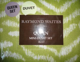 New Raymond Waites Ikat Queen Green White Camel Mini Duvet Cover/2 