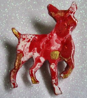 OOAK Rat Terrier #2 Puppy Dog Red Gold White Swirls Silhouette Pin 