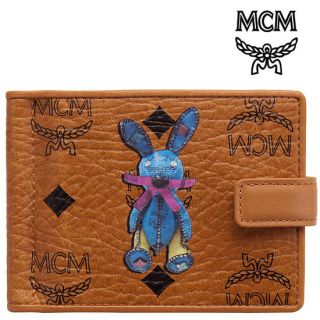 MCM Cognac Visetos Rabbit Money Clip Leather Wallet Purse Authentic 