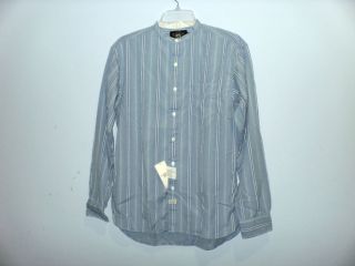 Ralph Lauren RRL Mens Blue Striped Collarless Shirt * NWT $195 * S M 