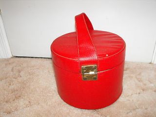 Vintage Hat or Wig Box Red Vinyl with Top Hand Strap Good Shape