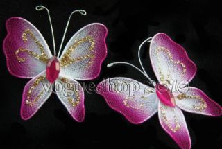 10pcs Nice Fuschia Stocking Butterfly Decoration 6cm