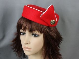 Red Flight Attendant Pill Box Party Hat for Pan Am Stewardess in Blue 