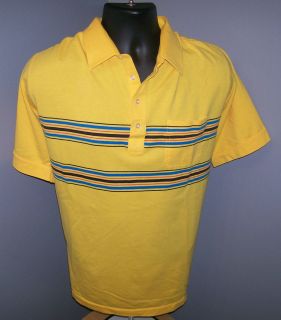 Vintage 1980s Striped Polo T Shirt Excellent Cond Yellow ~Bigger Lrg