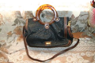 RELIC Brand Purse Handbag **MINT** Black Fabric Brown Trim Lucite 