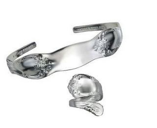 Oneida Adjustable Silver Plate Spoon Ring & Cuff Bracelet Set 