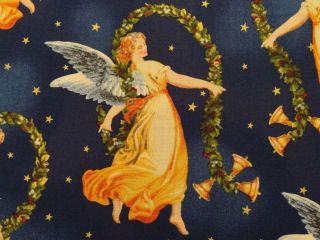 New Angel Fabric BTY Xmas Christmas Bells Holly Religious Holiday 