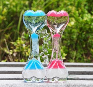 Colorful Heart tall oil glass Hourglass Timer desk home decor ornament 