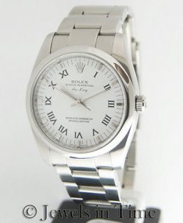 Rolex Air King 114200 Z Steel White Roman Dial Automatic Mens Watch 