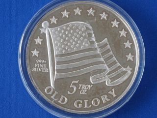 Old Glory Giant Silver 5 Troy Ounce .999 Medal T0968L