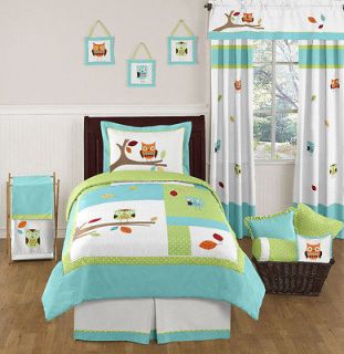 MODERN TURQUOISE LIME GREEN AND WHITE OWL FOREST TWIN BOY GIRL KID 