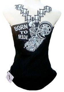 Rockabilly Punk Rock Baby BORN TO RIDE Biker Hot Rod Tattoo TANK TOP 