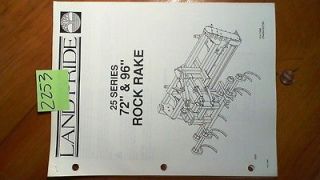 Land Pride 25 Series 72 & 96 Rock Rake Owners Operators Manual w 