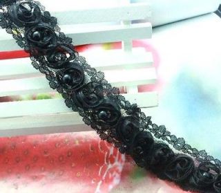 3yd black 3D flower bead venise Lace fabric Trim sewing craft dress 
