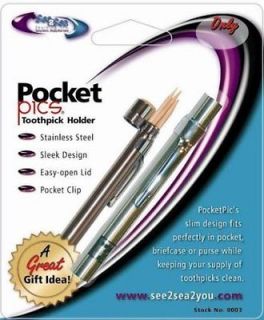 NEW Pocket Pics Stainless Steel Pocket Toothpick Holder