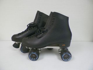 MENS RIEDELL BLACK LEATHER ROLLER SKATES EXCELLENT PRE OWNED CONDTION 