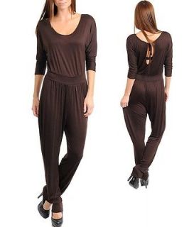 New Women Sexy Brown Simple Casual Stretch Scoop Neck Solid Romper 