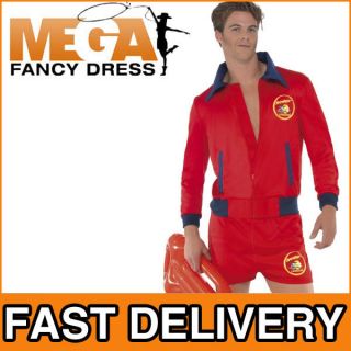 Mens Baywatch Lifeguard Jacket & Shorts Fancy Dress Adult Costume TV 