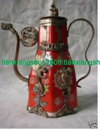 Vintage Tibetan Porcelain Butterfly Tea Pot