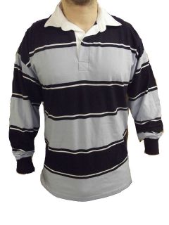 Front Row Rugby Shirt Doubled Striped Long Sleeve Sky/Navy