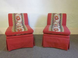 Quality Pair Custom Upholstered Skirted Slipper Chairs