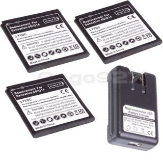 3x 1900MAH Extended BATTERY+AC WALL Charger For HTC Sensation 4G G14 