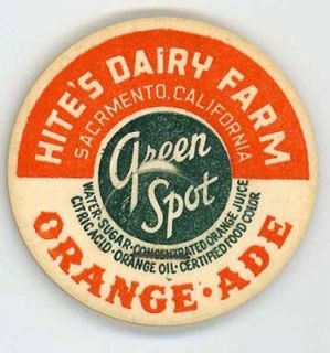 Hites Dairy Sacramento, CA Green Spot Orange Ade 56mm milk bottle cap
