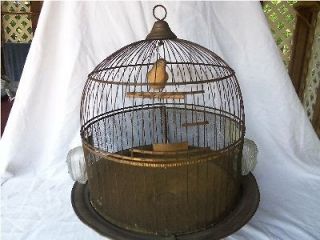 Antique HENDRYX Brass BIRD CAGE W/Glass Feeders USA*HOLIDAY*SP​ECIAL 