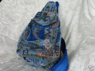 Ethnic Woven Backpack Purse Shoulder Fabric Blue Anter Druze Washable 