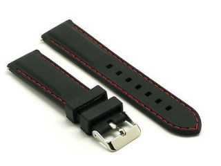 24mm Black/Red Soft Rubber Watch Strap For TAG Heuer Breitling