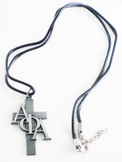 Alpha Phi Alpha 3 Letter Antique Cross Leather Rope Necklace