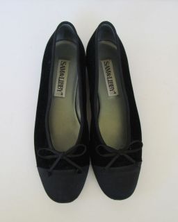 Sam & Libby Black Velvet Cap Toe Ballet Skimmer Bow Flats Shoes 8.5 M