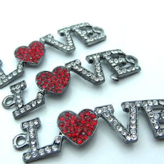 Hot~ 6pcs gray heart shaped rhinestones LOVE connector 50mm*12mm