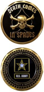   US Army Challenge Coin Death Comes in Spades Skull & Crossbones NEW