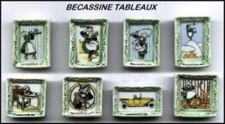 BECASSINE TABLEAUX Set 8 French PORCELAIN FRAMES Miniatures Pictures 
