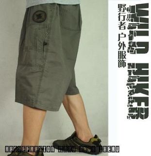 Multi bags cotton beach pants mens seventh overalls shorts Dark gray 