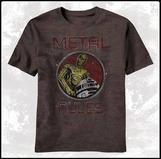 Star Wars R2D2 C3PO Metal Rules Brown T Shirt New In Stock Ready to 
