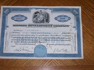 Mission Development Co Stock Cert.J Paul Getty Signature.Exce​lCond 