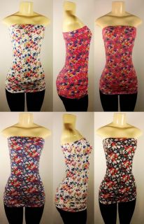   Floral Print Tubetop Tank Top Strapless Flower Size Camisole Tube Top