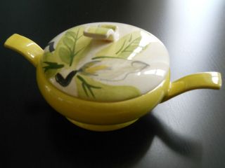   40S RED WING POTTERY CONCORD MAGNOLIA CHARTREUSE SUGAR BOWL WITH LID