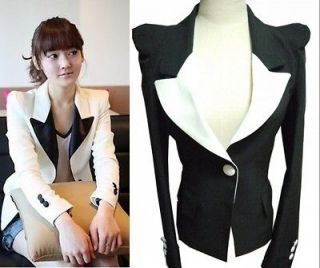 Sexy Women VTG Colorblock Peak Power Sharp Shoulder Slim Suit Jacket 