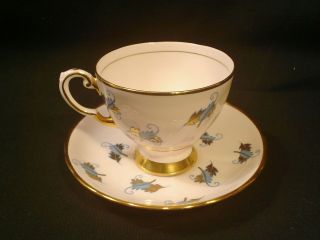 Tuscan Cup & Saucer Light Pink Bone China Made in England Blue Gold 