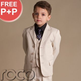Cheap Boys Suits 5pc Cream Pinstripe Suit Wedding Prom Page Boy Outfit 