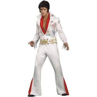 Super Deluxe Elvis Costume Adult Mens Rhinestone Eagle White Jumpsuit 