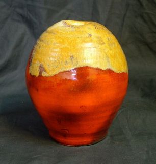   Handthrown Tan Orange Flambe Vase Pacific Stoneware Oregon Welch